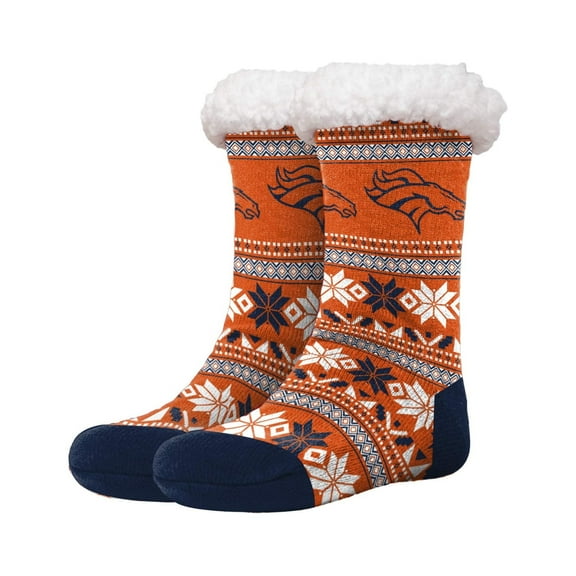 FOCO NFL Denver Broncos Fair Isle Footy Slippers Non-Skid Bottom