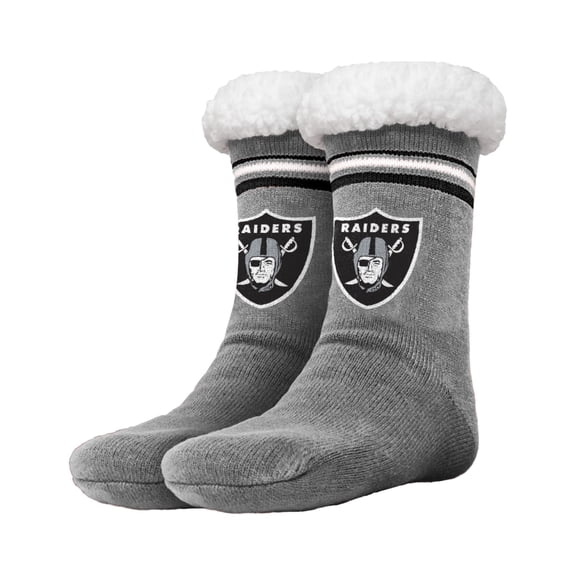 FOCO NFL Las Vegas Raiders Solid Stripe Footy Slippers Non-Skid Bottom