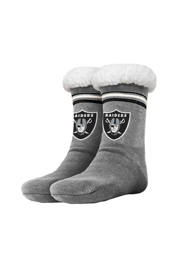 NFL Las Vegas Raiders Solid Stripe Footy Slippers Non-Skid Bottom