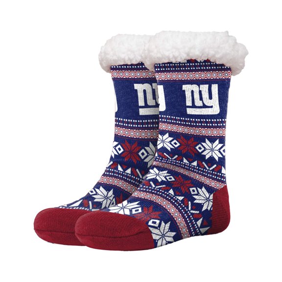 FOCO NFL New York Giants Fair Isle Footy Slippers Non-Skid Bottom