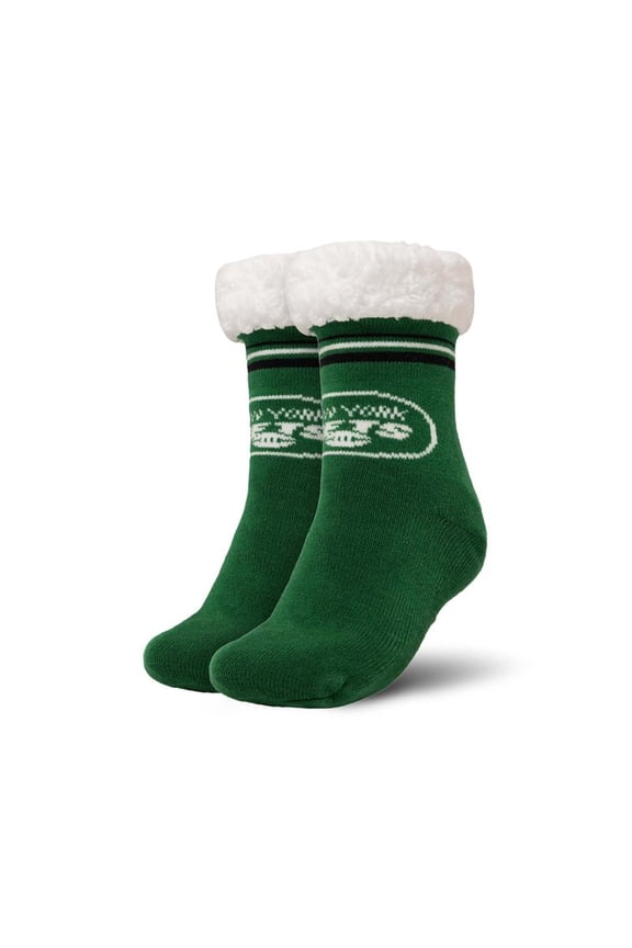 FOCO NFL New York Jets Solid Stripe Logo Footy Slippers Non-Skid Bottom