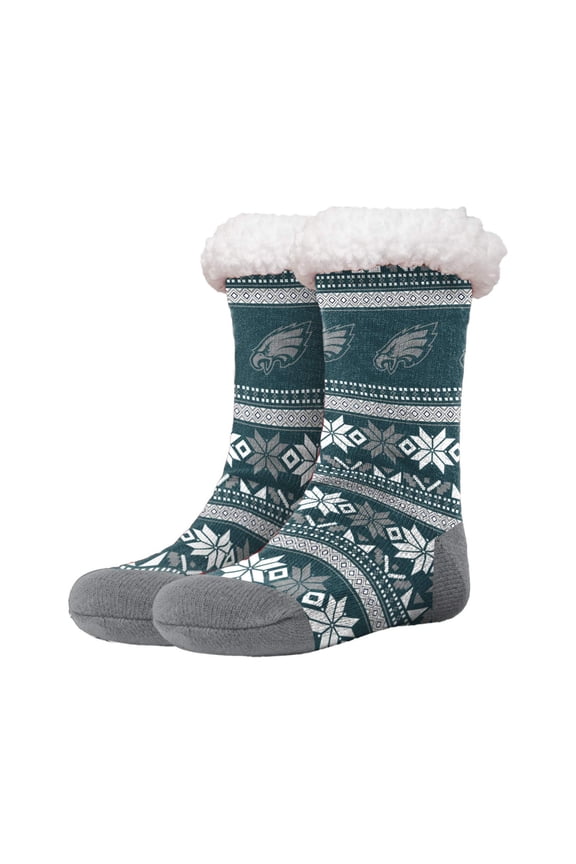 FOCO NFL Philadelphia Eagles Fair Isle Footy Slippers None-Skid Bottom
