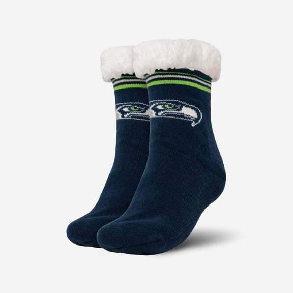 FOCO NFL Seattle Seahawks Solid Stripe Logo Footy Slippers Non-Skid Bottom