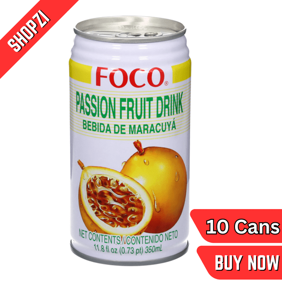 FOCO Passion Fruit Drink  12 fl oz Cans, 10 Pack, Natural Passion Fruit Beverage, Ready-to-Drink Tropical Juice
