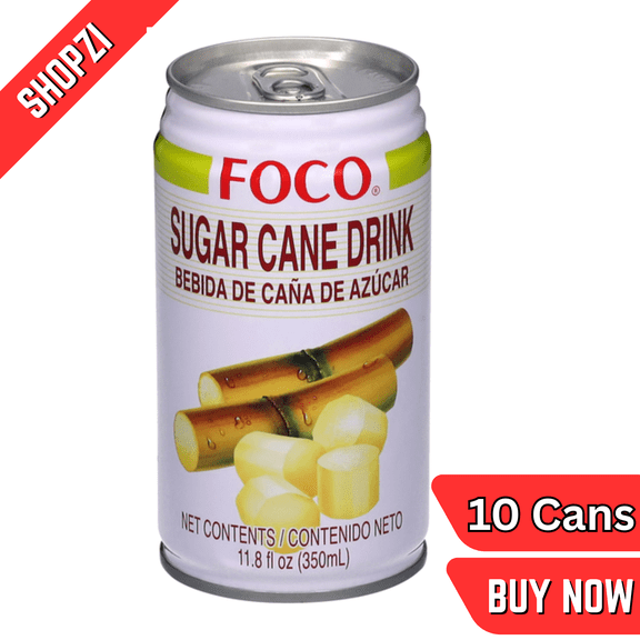 FOCO Sugar Cane Drink 11.8 fl oz Cans, 10 Pack, Natural Sugar Cane Beverage, Ready-to-Drink Refreshing Tropical Drink