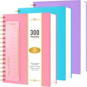 FOCUS DAY 3pcs A5 Spiral Notebooks with Bookmark, 300 Lined Pages, 100GSM Thick Paper, Waterproof PVC Cover, College Ruled,5.7" x 8.4", Pastel Colors for Work ,PinkBluePurple
