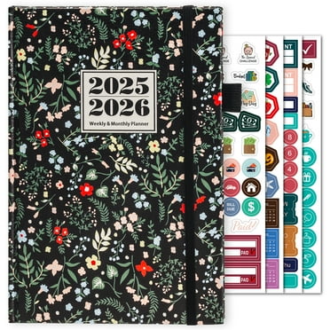 FOCUS DAY July 2025 - June 2026 Planner, Weekly & Monthly Academic Planner 2025-2026, Floral Leather Cover, 8.4" X 5.7",  Dail Book With 12 Monthly Tabs,Forest