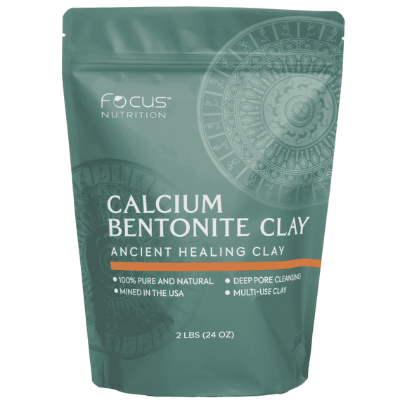 FOCUS NUTRITION Calcium Bentonite Clay - 2 lbs Calcium Bentonite Clay Powder Clay Mask for Face Body Detox Hair Mask Skincare Ancient Healing Clay