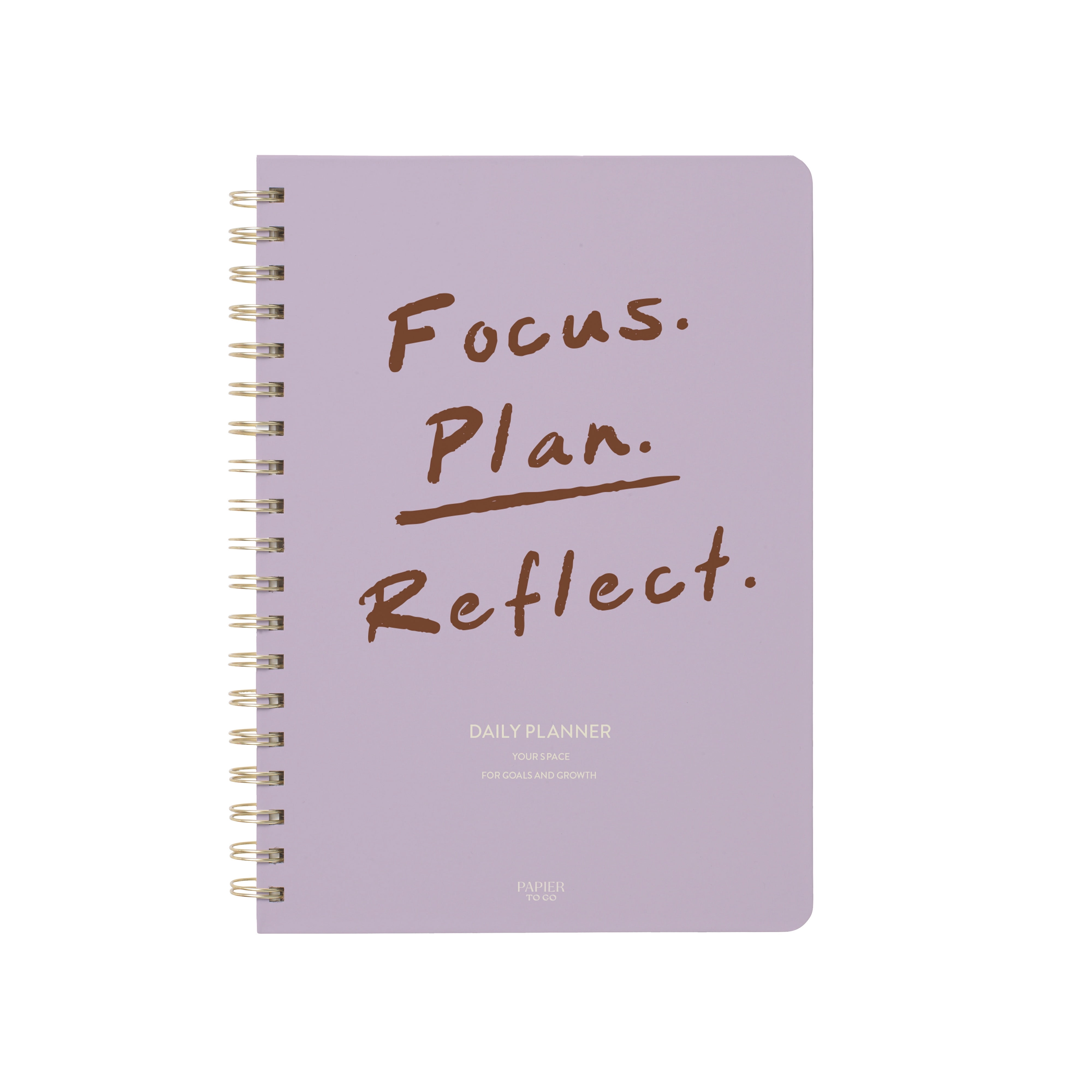 Papier To Go, Undated Daily Productivity Planner, Spiral, Hardcover, B5 Size - 7.1"" x 10"" inches, Typography Print - Focus Plan Reflect, Purple