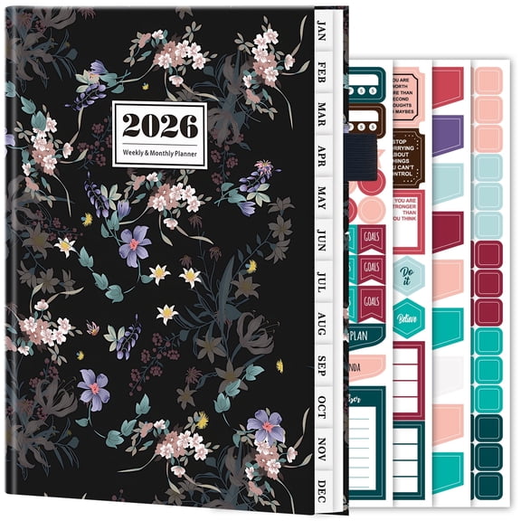 FOCUSDAY 2026 Planner: Jan 2026 - Dec 2026 Weekly & Monthly Planner with 12 Monthly Tabs, 8.4" x 5.7", Floral Leather Cover, Includes 4 Stickers & Inner Pocket for Time Management & Scheduling