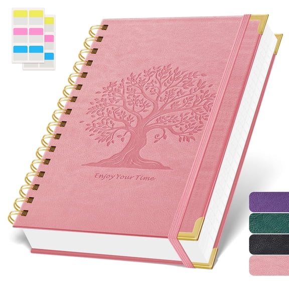 Nirmiro A5 Spiral Notebook, 5.7"x8.4" Hardcover Leather Cover Journal, 300-Page College Ruled Notebook with 100GSM Thick Paper, Twin-Wire Binding for Note Taking & Creative Writing(Pink)