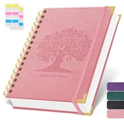 Nirmiro A5 Spiral Notebook, 5.7"x8.4" Hardcover Leather Cover Journal, 300-Page College Ruled Notebook with 100GSM Thick Paper, Twin-Wire Binding for Note Taking & Creative Writing Pink