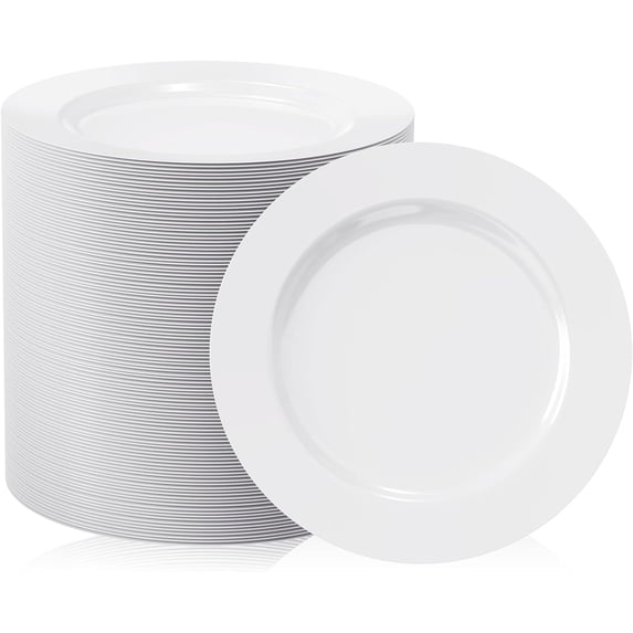 FOCUSLINE 100 Count White Plastic Dessert Plates 7 Inch, Disposable Heavy Duty Plastic Plates for Weddings, Parties and Events