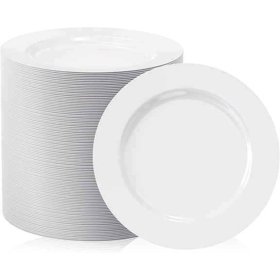100 Count White Plastic Dessert Plates 7 Inch, Disposable Heavy Duty Plastic Plates for Weddings, Parties and Events