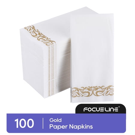 FOCUSLINE [100 Pack] Disposable Bathroom Napkins, Guest Towels, Gold