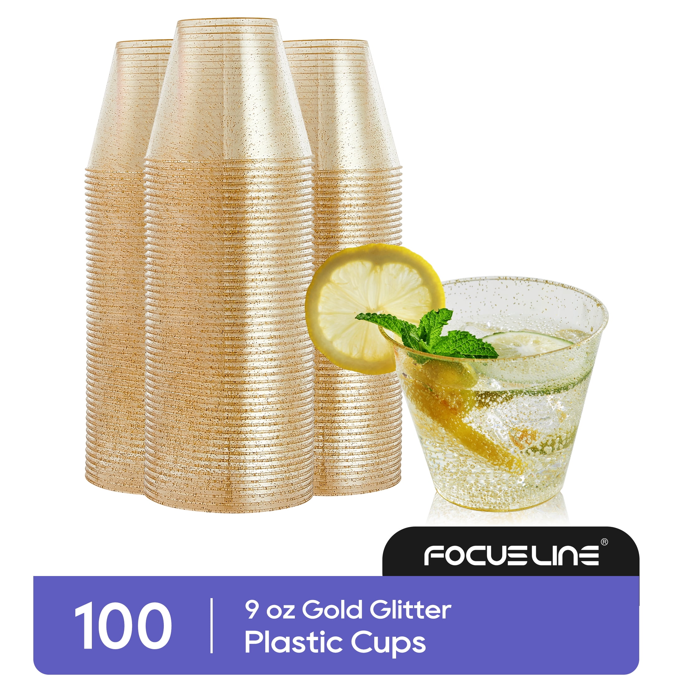 Luxe 9 Oz Clear Plastic • Gold Plastic Cups