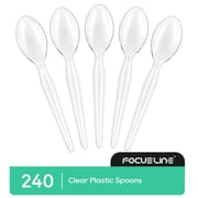 Focusline 240 Count 6.2 inch Clear Plastic Spoons Heavy Duty, Solid and Durable Premium Disposable Spoons Bulk, Suitable for Catering, Parties, Events and Everyday Use
