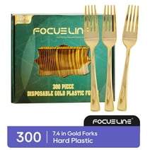 FOCUSLINE 300 Pack Disposable Gold Plastic Cutlery Forks
