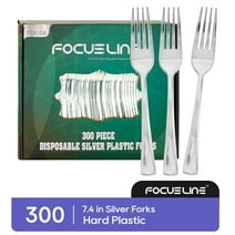 FOCUSLINE 300 Pack Disposable Silver Plastic Cutlery Forks