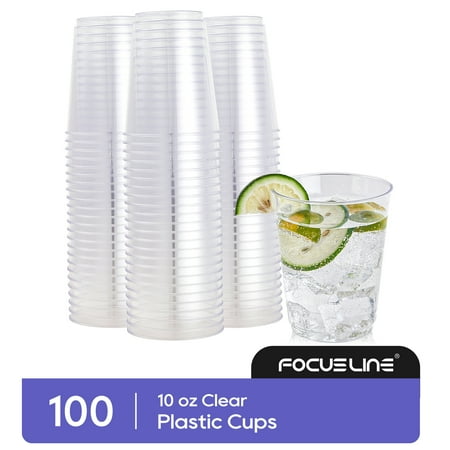 FOCUSLINE Disposable Plastic Cups, Clear,10oz,100 Pack