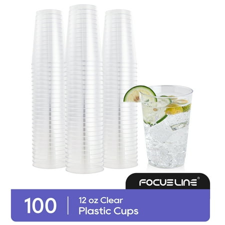 FOCUSLINE Disposable Plastic Cups, Clear,12oz,100 Pack