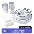 thumbnail image 1 of FOCUSLINE Silver Dinnerware Set, Heavy Duty Disposable Plastic Plates, 50 Plastic Plates-25 Plastic Silverware-25 Plastic Cups-25 Paper Napkins, 175 Pack, 1 of 9
