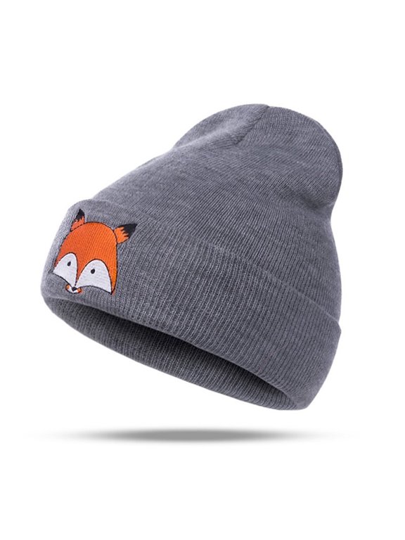 Sweet Cute Knit Fox Warm Acrylic Winter Beanie Hat, Gray, One Size