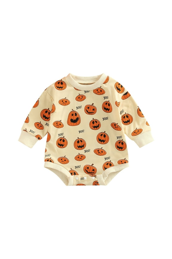 Halloween Baby Girl Boy Clothes Pumpkin Romper Sweatshirt Onesie Long Sleeve Bodysuit Top