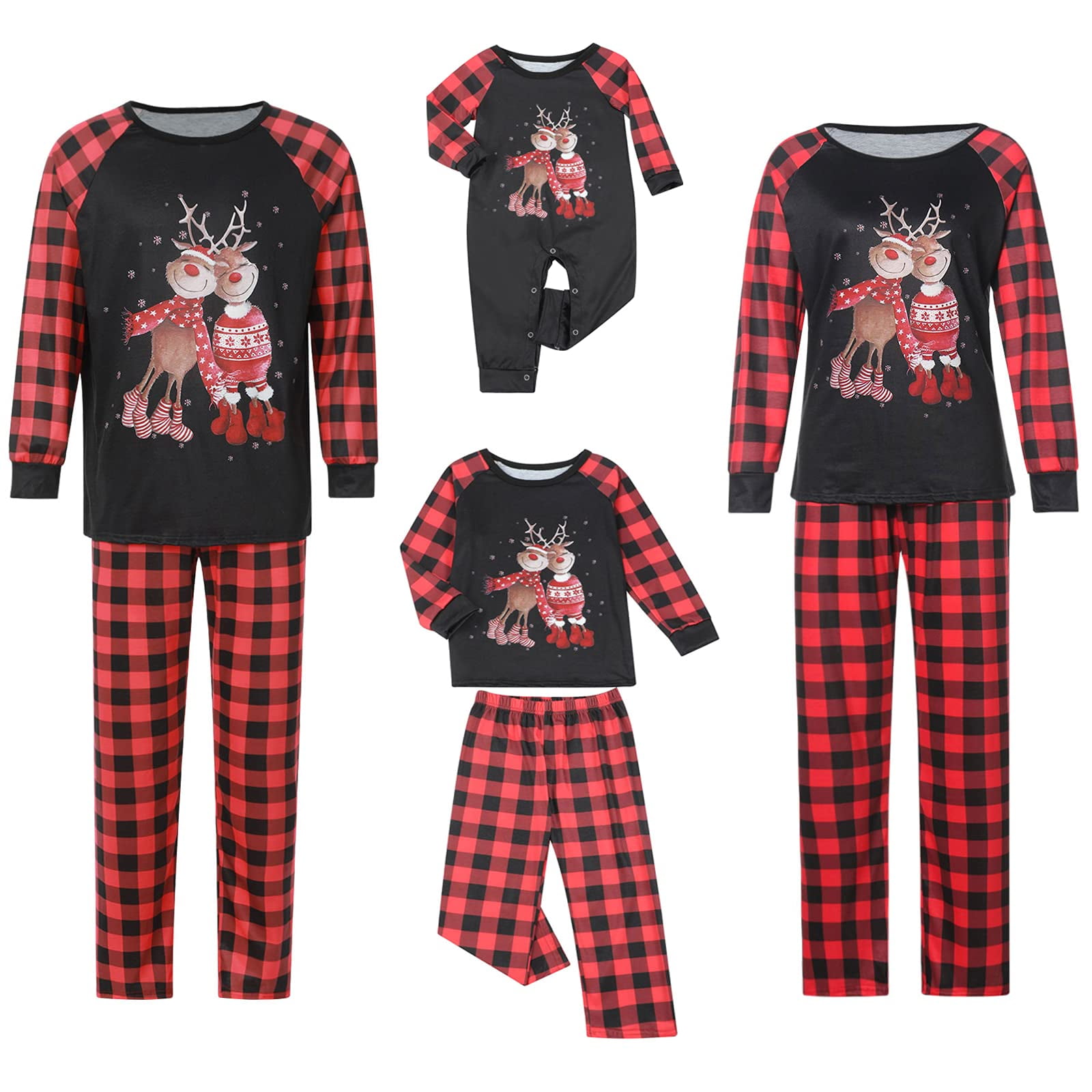 FOCUSNORM Holiday Christmas Family Pajamas Matching Set Moose Xmas Pjs