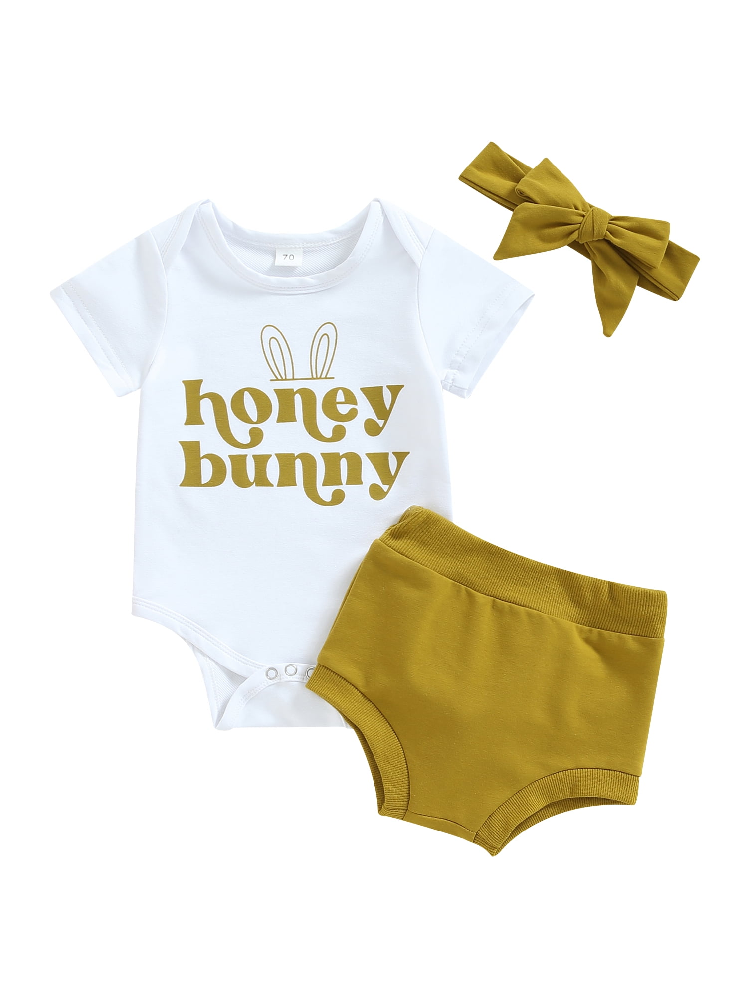 FOCUSNORM Infant Baby Girl Easter Outfits Short Sleeve Bunny Letters