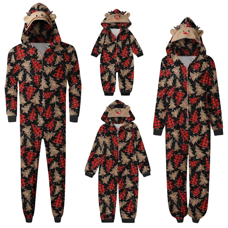 FOCUSNORM Matching Christmas Pajamas Couple Christmas PJS Matching Sets Hooded Christmas Jumpsuit for Women Men
