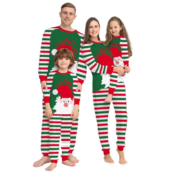 FOCUSNORM Matching Christmas Pajamas Holiday Santa Claus Striped Sleepwear Xmas PJS Set for Women and Men