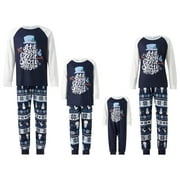 FOCUSNORM Matching Christmas Pjs for Family Pajamas Xmas Jammies Sleepwear Blue Let It Snow Shirt and Pants Set