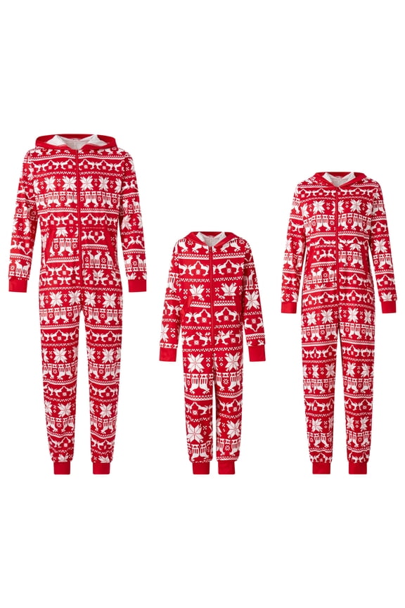 Matching Pajamas Set for Family Reindeer Onesie Christmas Sleepwear Zipper Jumpsuit with Pockets