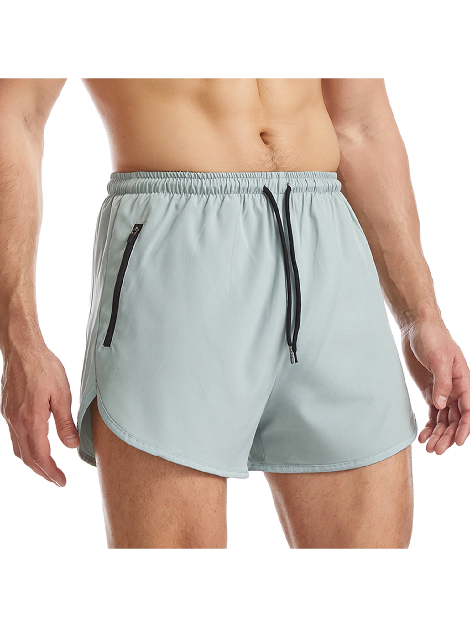 FOCUSNORM Men's Sports Short Pants,Solid Color with Zipper