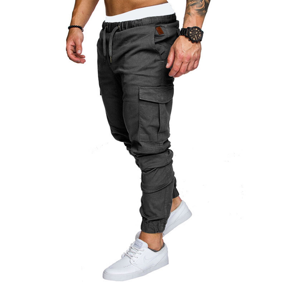 FOCUSNORM Men's Twill Jogger Hip Hop Elastic Slim Fit Pants Plus Size M ...