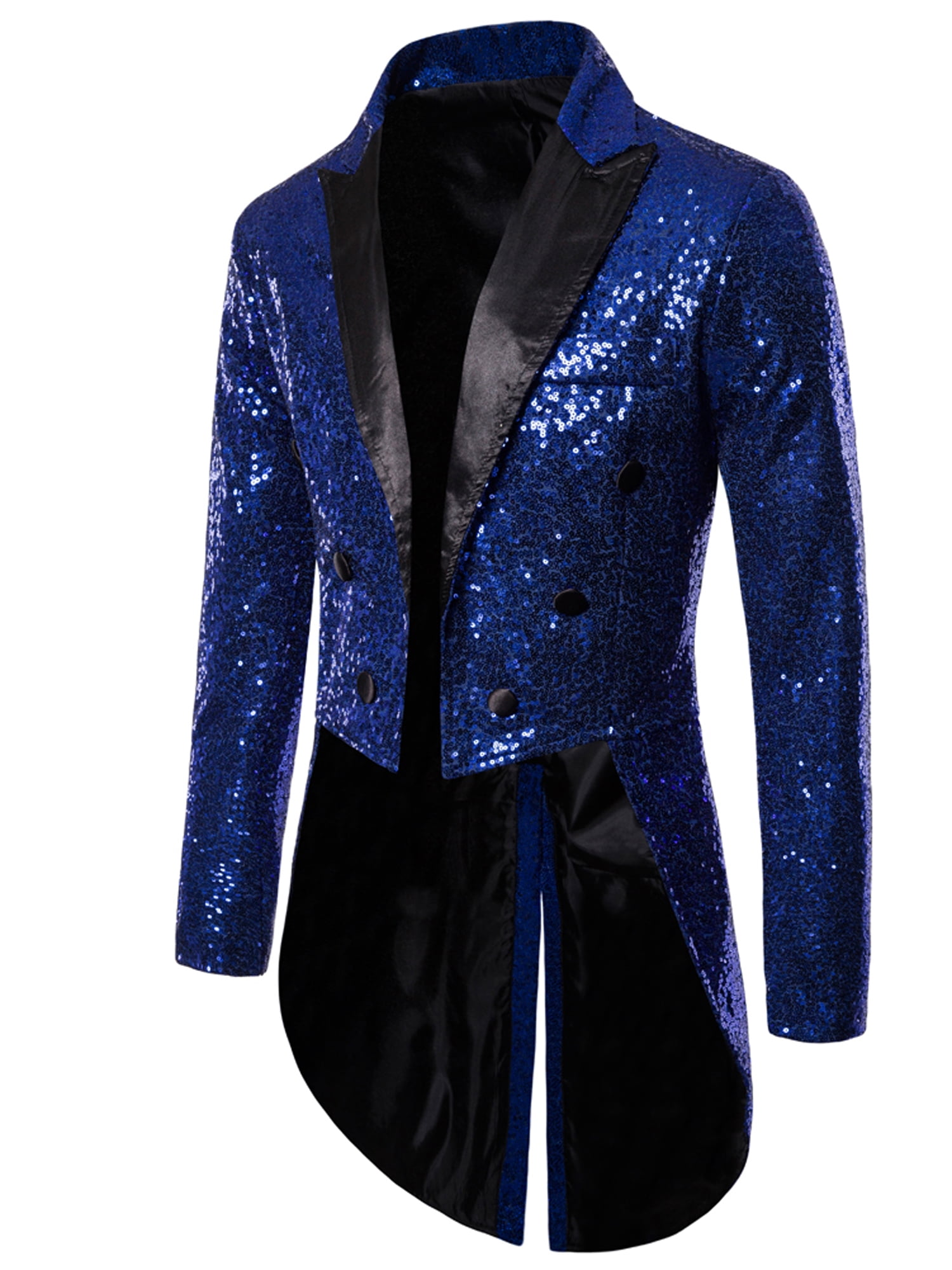 FOCUSNORM Mens Sequin Tailcoat Swallowtail Suit Jacket Party Show Tux ...