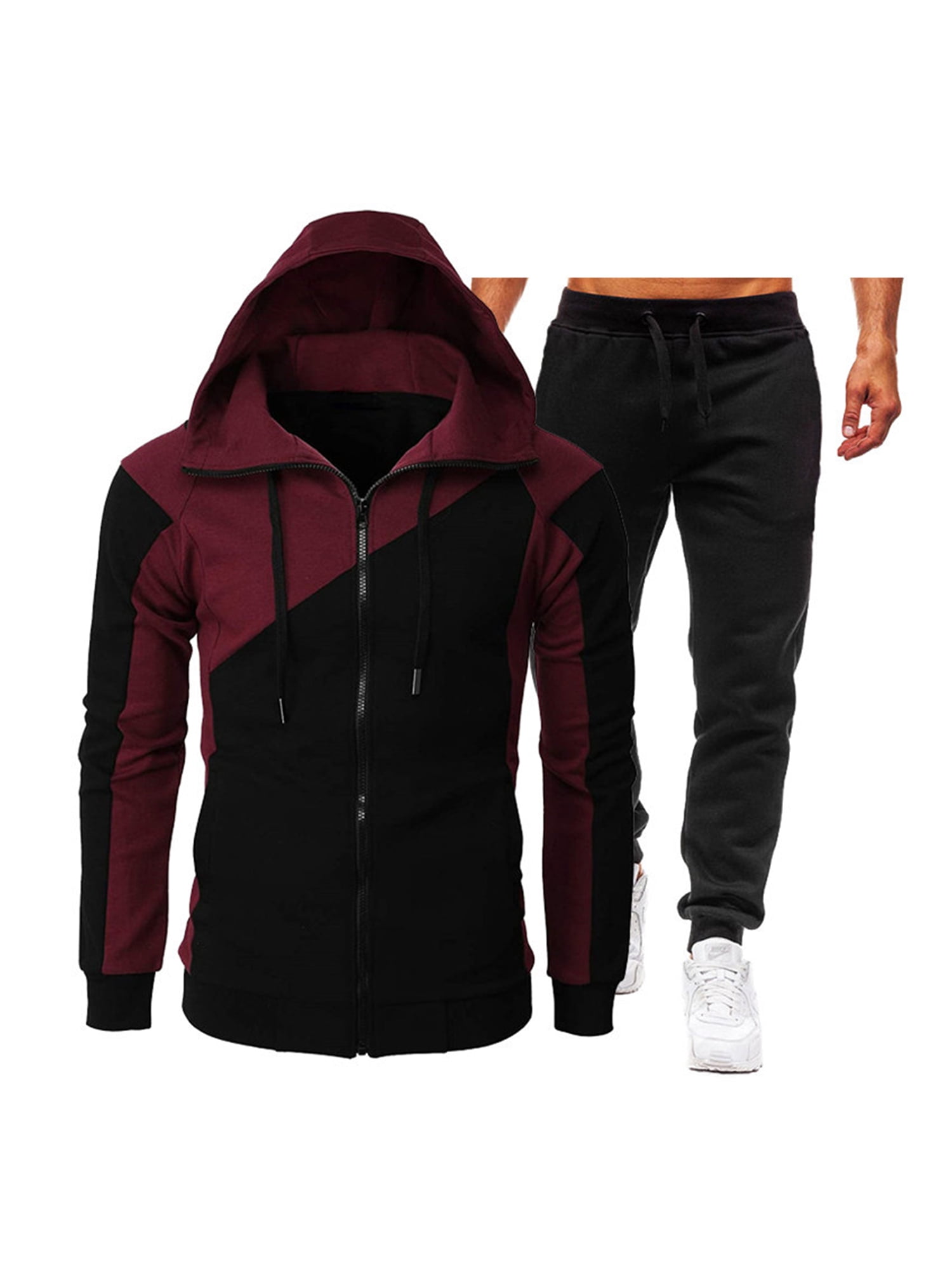 FOCUSNORM Mens Sweatsuits 2 Piece Hoodie Tracksuit Sets Casual Contrast