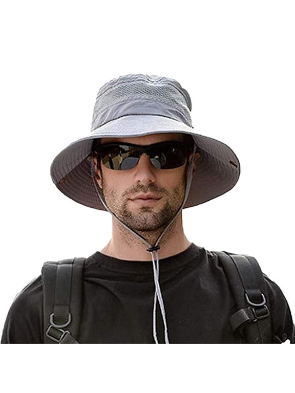 Mens UV Protection Wide Brim Sun Hats Cooling Mesh Cap Foldable Travel Outdoor Fishing Hat