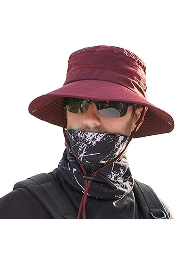 Mens UV Protection Wide Brim Sun Hats Cooling Mesh Cap Foldable Travel Outdoor Fishing Hat