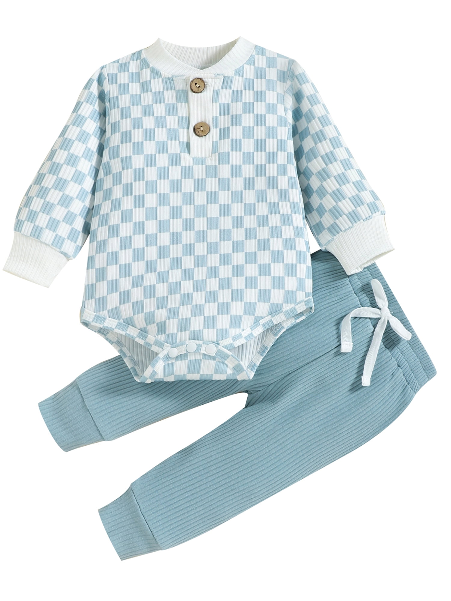 FOCUSNORM Newborn Baby Boy Girl Ribbed Knitted Clothes Plaids Long