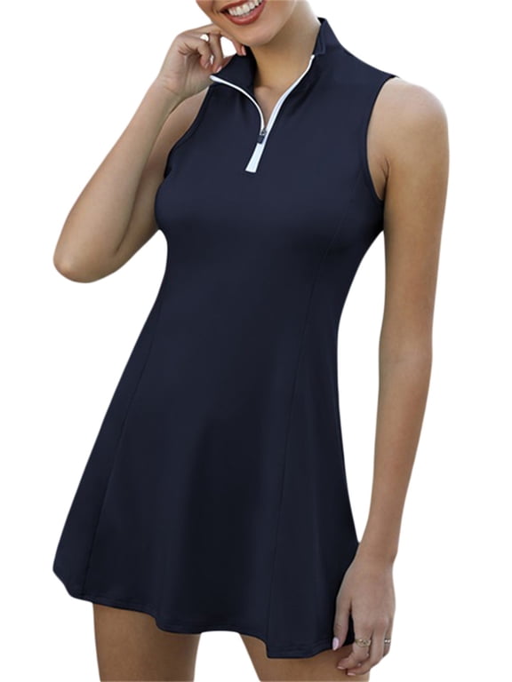 Tennis Golf Dress for Women, Sleeveless Workout Athletic Dresses with Built in Shorts and Pockets