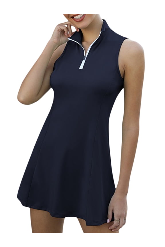Tennis Golf Dress for Women, Sleeveless Workout Athletic Dresses with Built in Shorts and Pockets