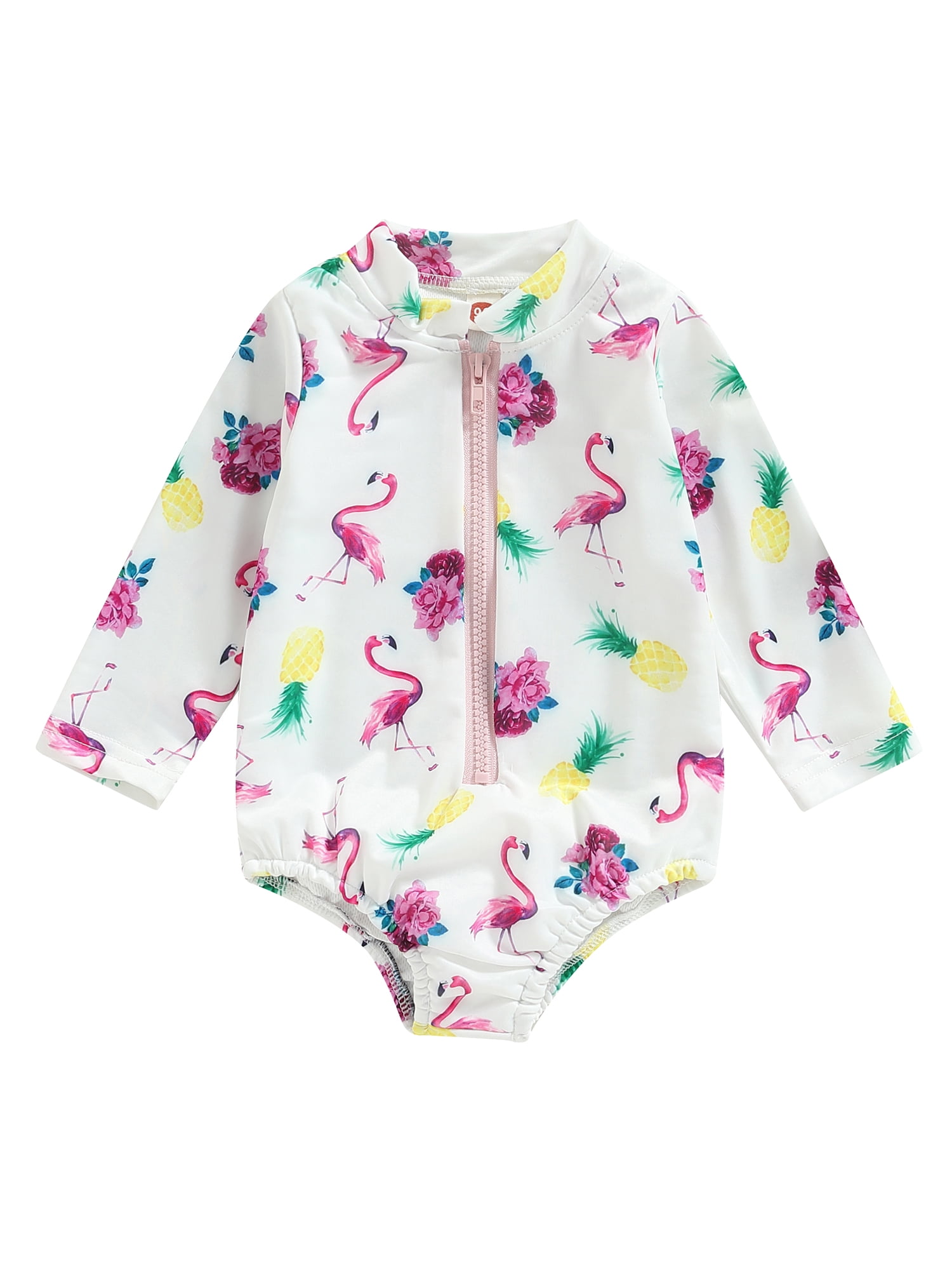 FOCUSNORM Toddler Baby Girls Swimsuit Zip Rash Guard Ruffle Long Sleeve