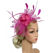 FOCUSNORM Wedding Cocktail Flower Mesh Feathers Fascinator Hat w/ Hair Clip, Pink