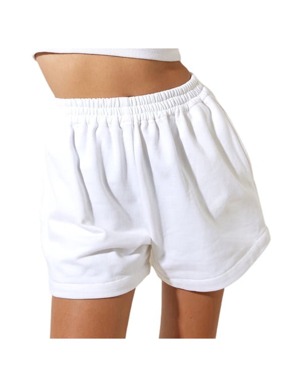 Women Casual Cotton Elastic Waist Shorts Loose Lounge Shorts with Pockets