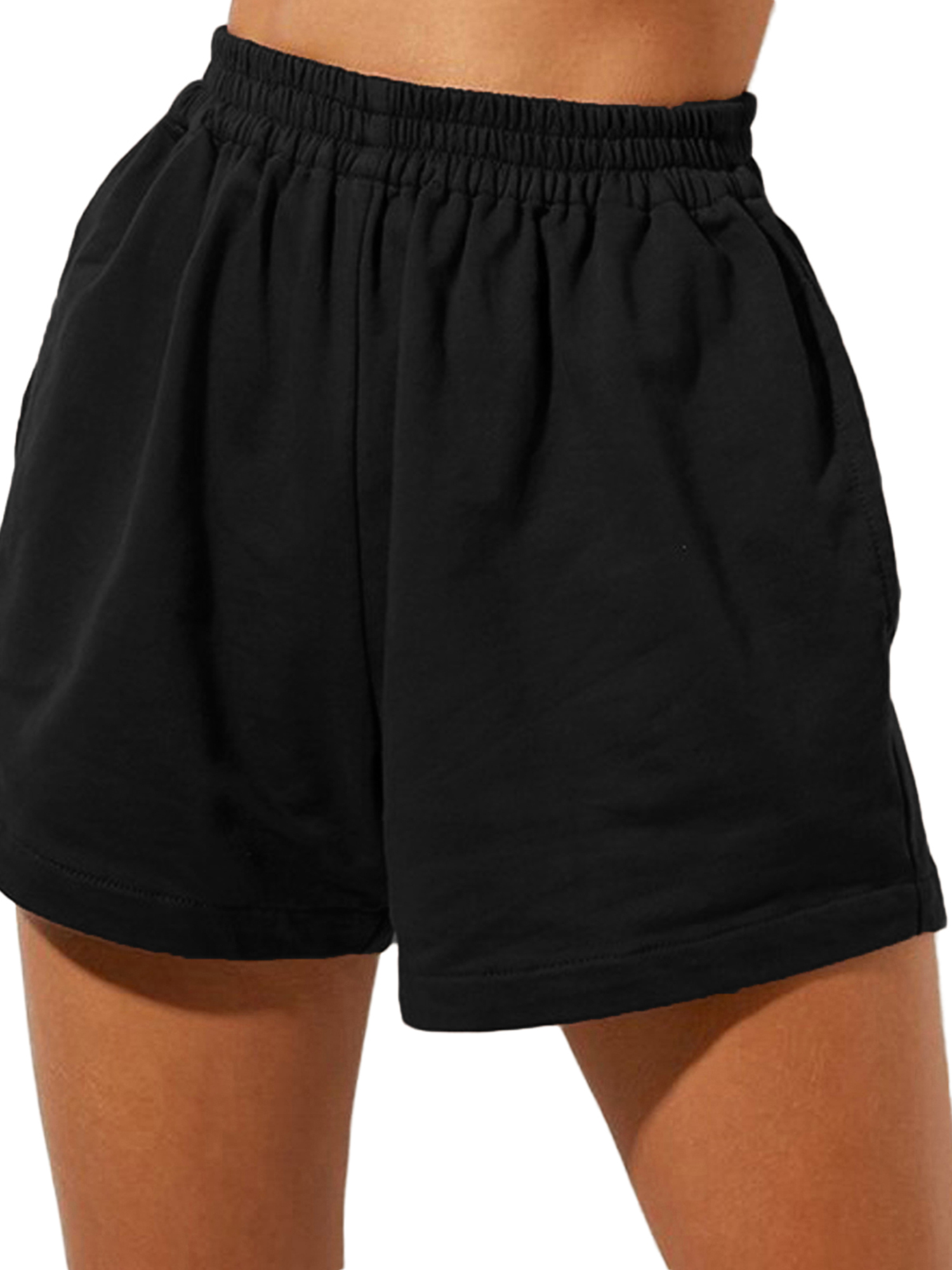 FOCUSNORM Women Cotton Elastic Waist Loose Lounge Shorts with Pockets