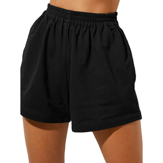 FOCUSNORM Women Cotton Elastic Waist Loose Lounge Shorts with Pockets