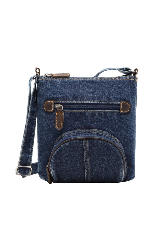 Women Fashion Denim Crossbody Bag Multi Pockets Messenger Bag