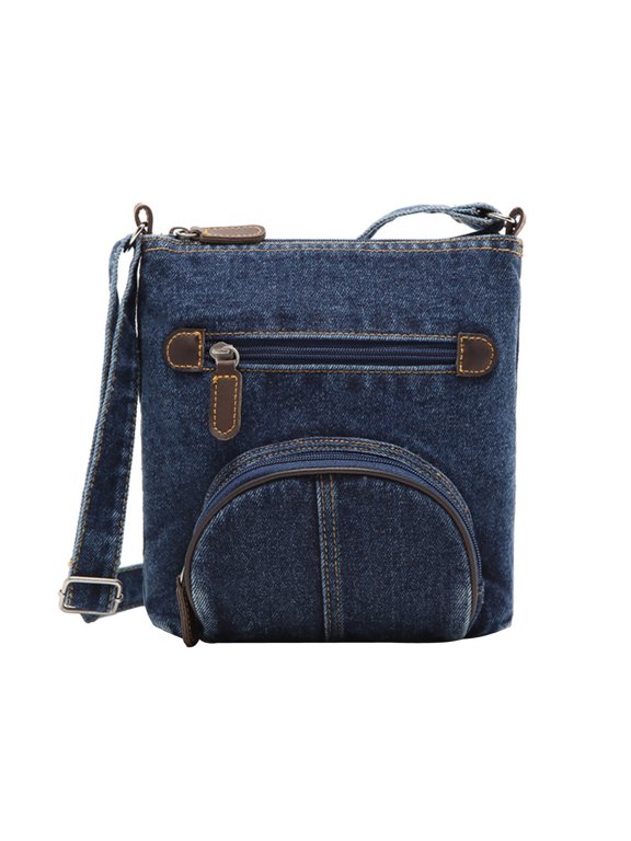 Women Fashion Denim Crossbody Bag Multi Pockets Messenger Bag